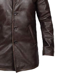 Vintage Style Five Button Mens Coat Dark Brown Leather Jacket Streetwear Long Overcoat