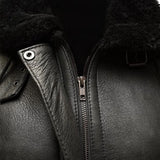 B3 Bomber Black Leather Jacket with Detachable Hood Black Fur Womens Winter Coat