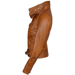 Cropped Style Slim Fit Womens Biker Jacket Wax Tan Streetwear Coat
