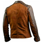 Distressed Brown Combo Cafe Racer Leather Jacket Mens Coat