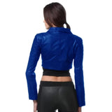 Premium Quality Blue & Green Faux Leather Biker Style jacket women slim fit coat