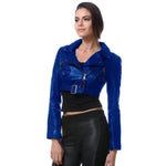 Premium Quality Blue & Green Faux Leather Biker Style jacket women slim fit coat