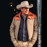 Yellowstone John Dutton Beige & Brown Cotton Jackets Mens